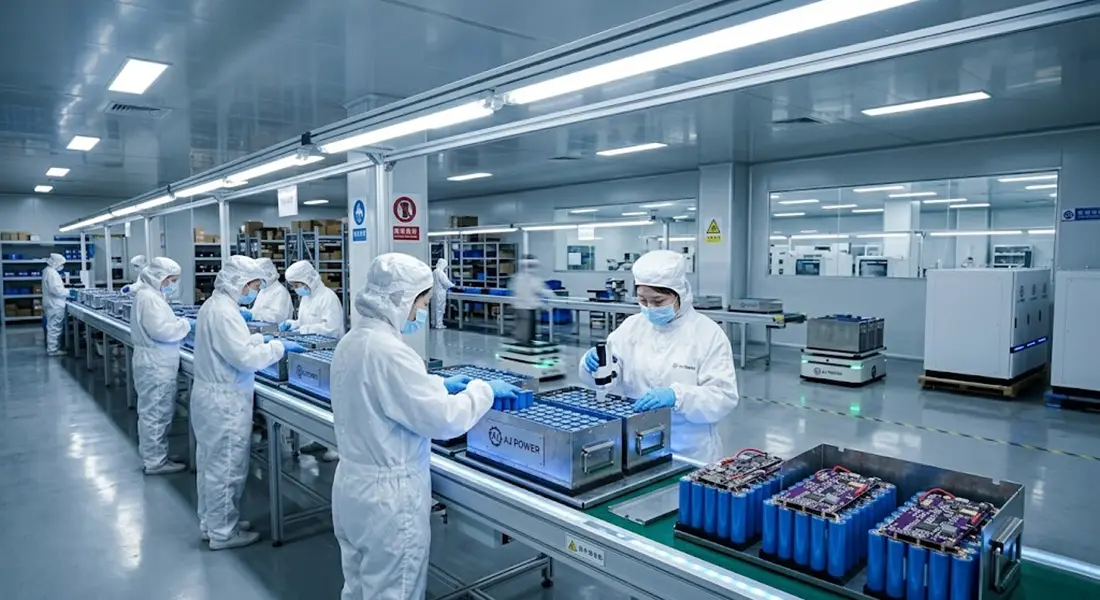 AJ Power UPS battery production facility quality control process