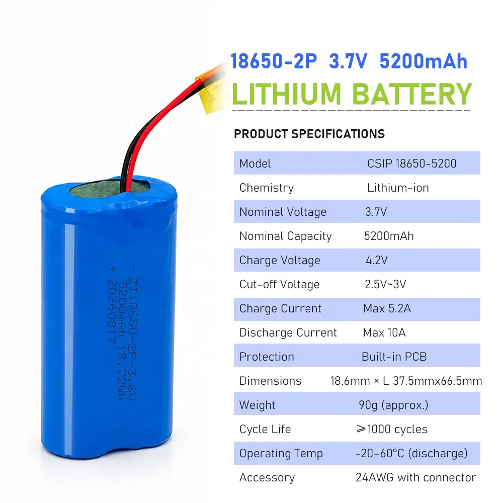 حزمة بطارية أيون الليثيوم 18650 بسعة 5200 مللي أمبير بجهد 3.7 فولت مخصصة product detail 12