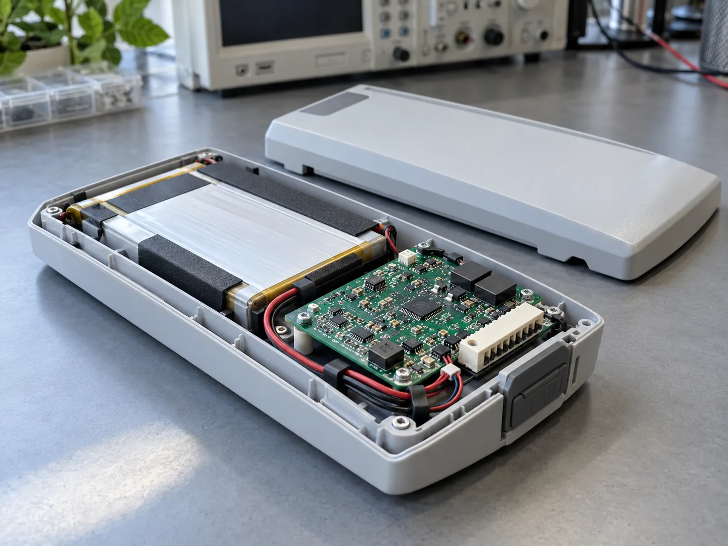 Medical battery pack concept showing BMS, wiring and enclosure integration