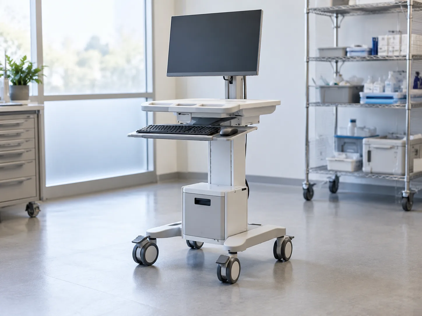 Mobile medical workstation with an integrated battery compartment