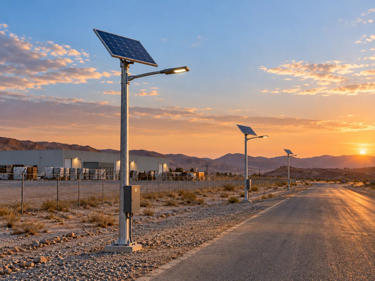Solar street lighting concept with a pole-mounted battery enclosure